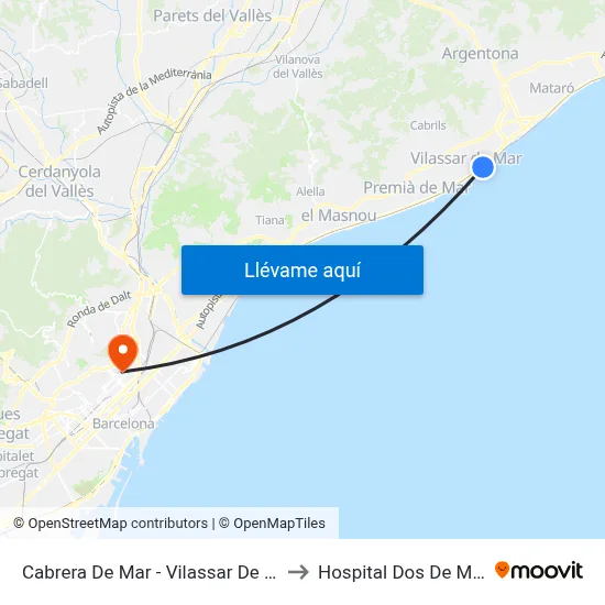 Cabrera De Mar - Vilassar De Mar to Hospital Dos De Maig map