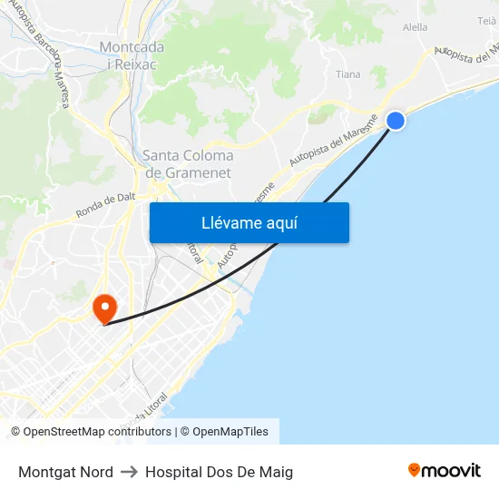 Montgat Nord to Hospital Dos De Maig map