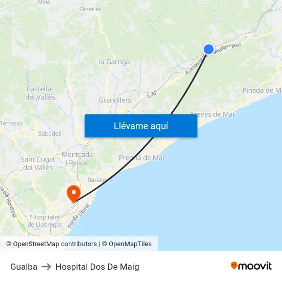 Gualba to Hospital Dos De Maig map