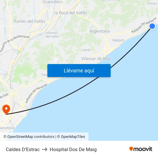 Caldes D’Estrac to Hospital Dos De Maig map