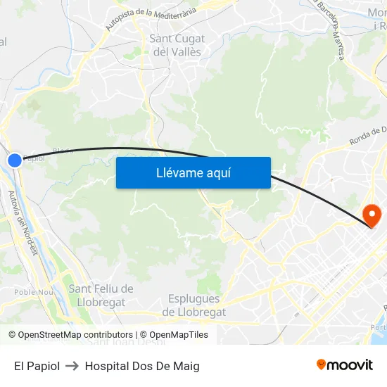 El Papiol to Hospital Dos De Maig map