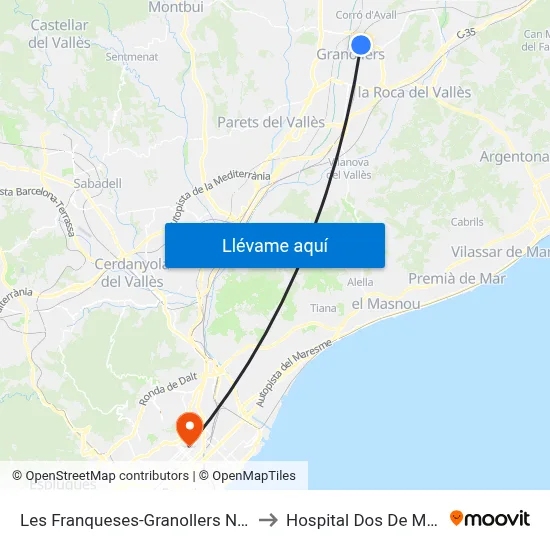 Les Franqueses-Granollers Nord to Hospital Dos De Maig map