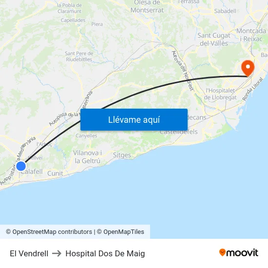 El Vendrell to Hospital Dos De Maig map