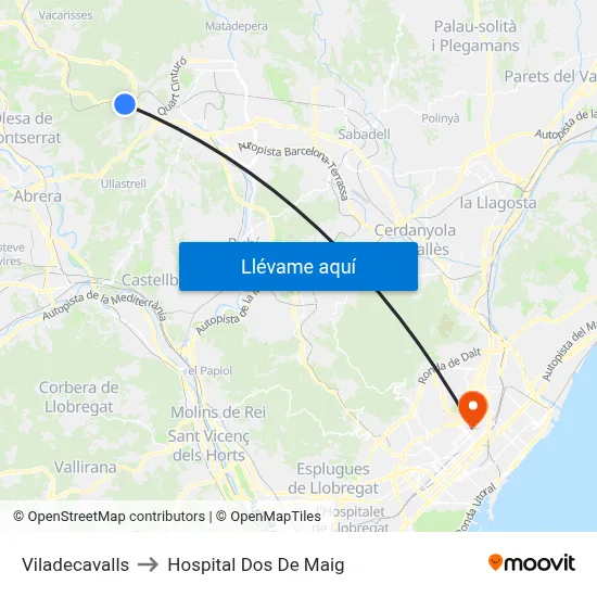 Viladecavalls to Hospital Dos De Maig map