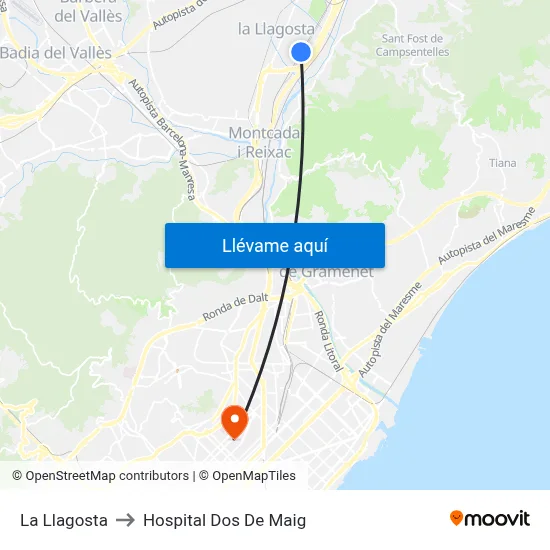La Llagosta to Hospital Dos De Maig map