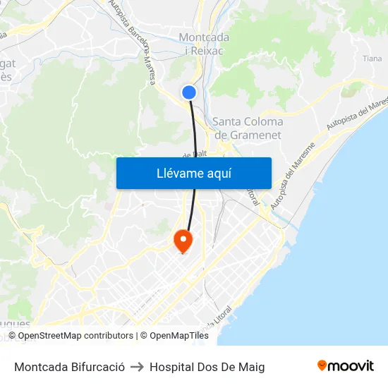 Montcada Bifurcació to Hospital Dos De Maig map