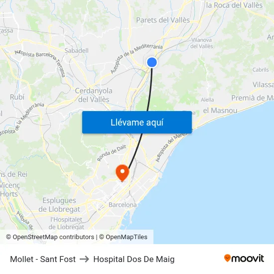 Mollet - Sant Fost to Hospital Dos De Maig map