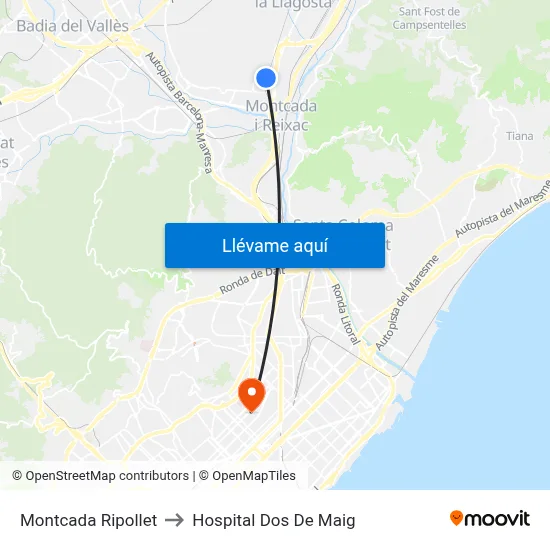 Montcada Ripollet to Hospital Dos De Maig map