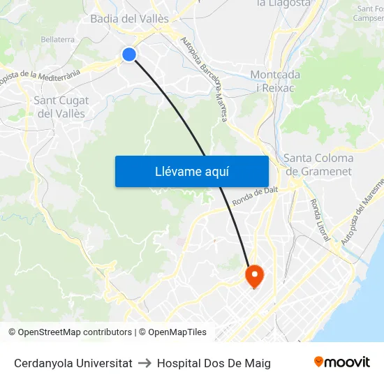 Cerdanyola Universitat to Hospital Dos De Maig map
