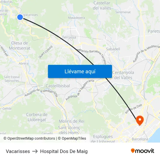 Vacarisses to Hospital Dos De Maig map