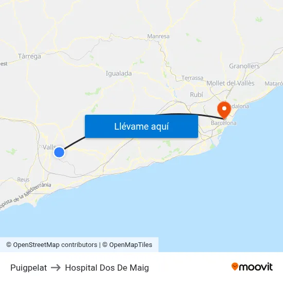 Puigpelat to Hospital Dos De Maig map
