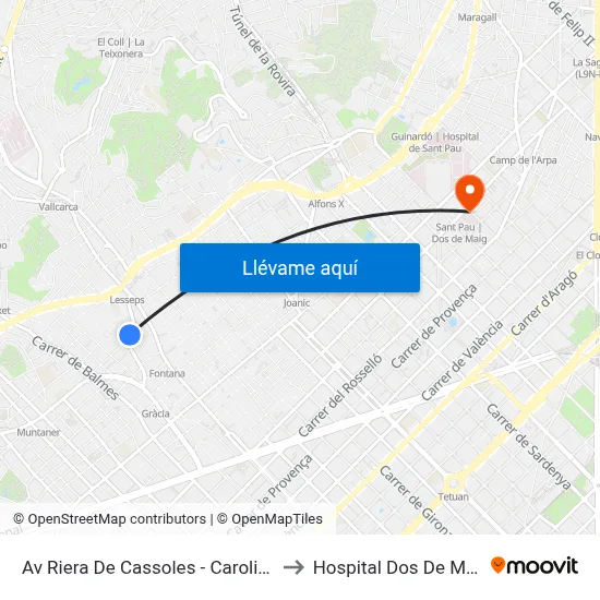 Av Riera De Cassoles - Carolines to Hospital Dos De Maig map
