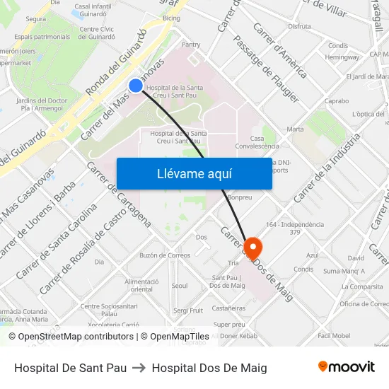 Hospital De Sant Pau to Hospital Dos De Maig map