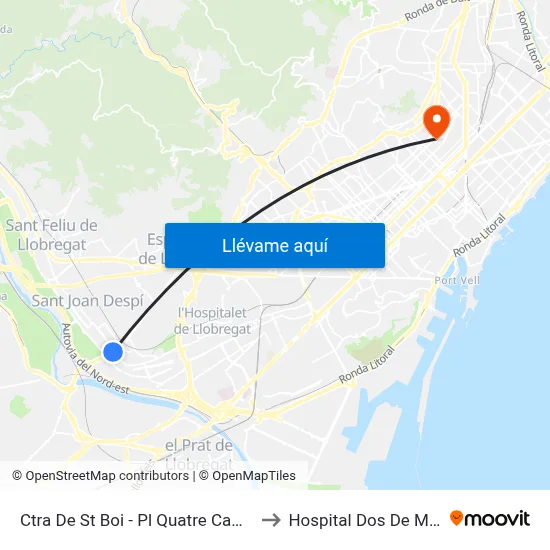 Ctra De St Boi - Pl Quatre Camins to Hospital Dos De Maig map