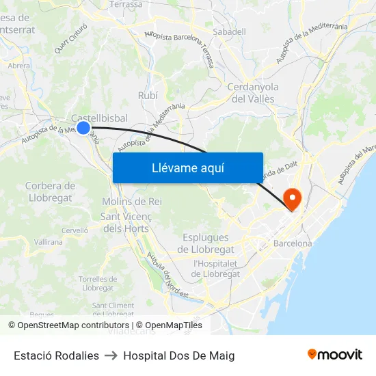 Estació Rodalies to Hospital Dos De Maig map