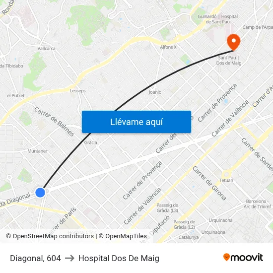 Diagonal, 604 to Hospital Dos De Maig map