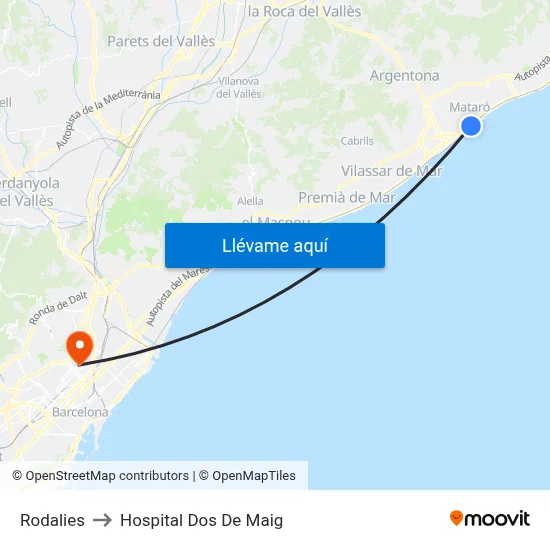 Rodalies to Hospital Dos De Maig map