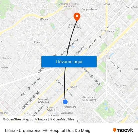 Llúria - Urquinaona to Hospital Dos De Maig map