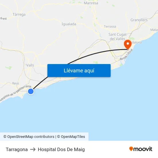 Tarragona to Hospital Dos De Maig map