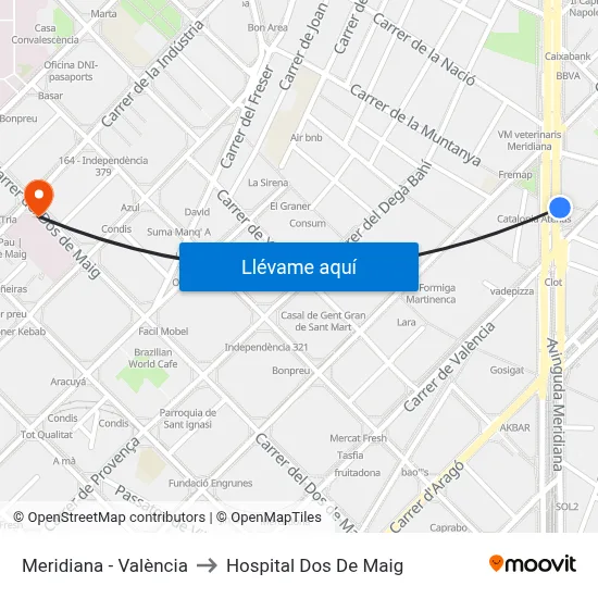 Meridiana - València to Hospital Dos De Maig map