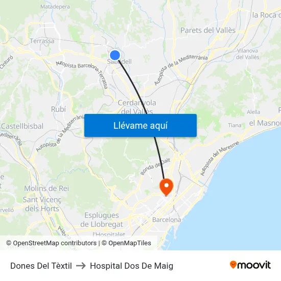 Dones Del Tèxtil to Hospital Dos De Maig map