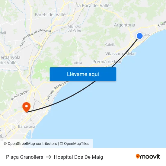 Plaça Granollers to Hospital Dos De Maig map