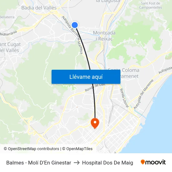 Balmes - Molí D'En Ginestar to Hospital Dos De Maig map