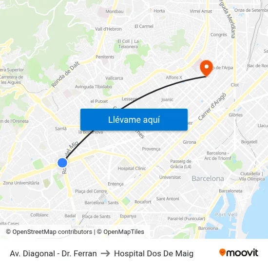 Av. Diagonal - Dr. Ferran to Hospital Dos De Maig map