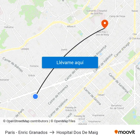 París - Enric Granados to Hospital Dos De Maig map