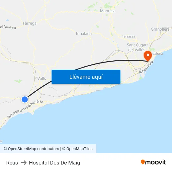 Reus to Hospital Dos De Maig map