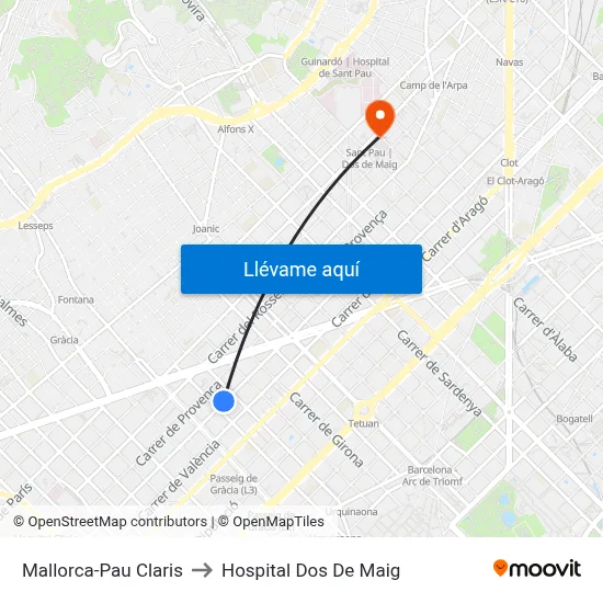Mallorca-Pau Claris to Hospital Dos De Maig map