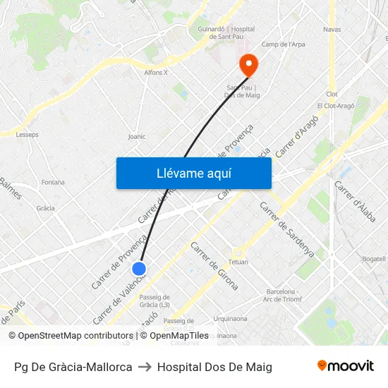 Pg De Gràcia-Mallorca to Hospital Dos De Maig map
