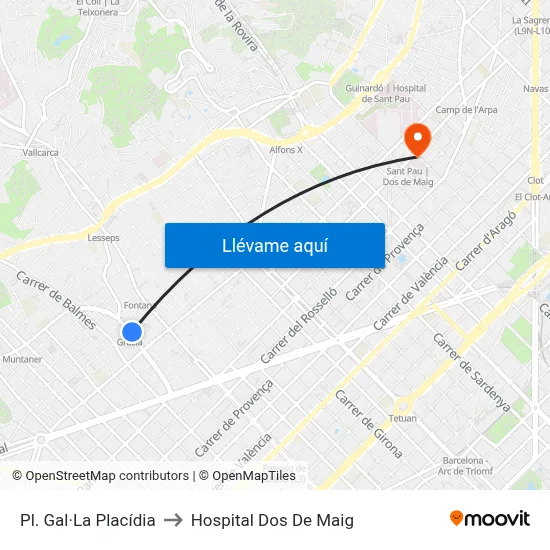 Pl. Gal·La Placídia to Hospital Dos De Maig map