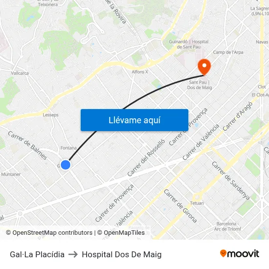 Gal·La Placídia to Hospital Dos De Maig map