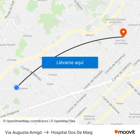 Via Augusta-Amigó to Hospital Dos De Maig map