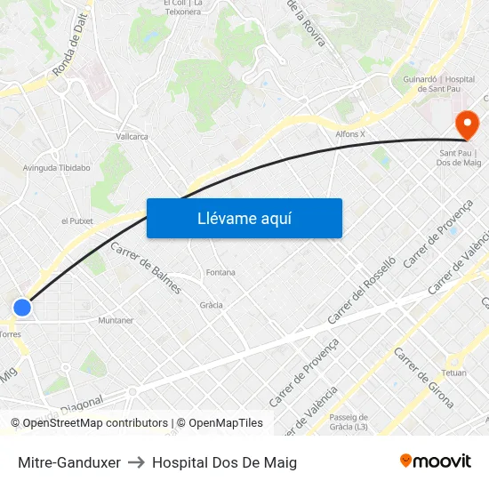 Mitre-Ganduxer to Hospital Dos De Maig map