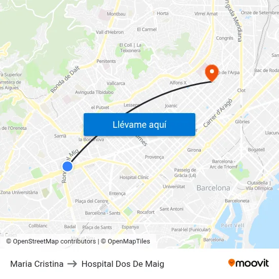 Maria Cristina to Hospital Dos De Maig map