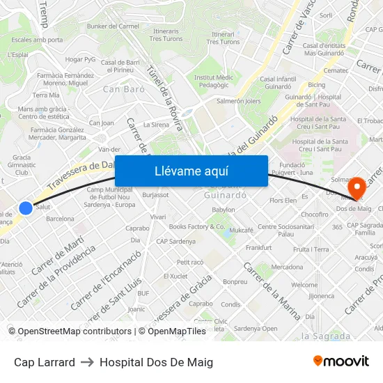 Cap Larrard to Hospital Dos De Maig map