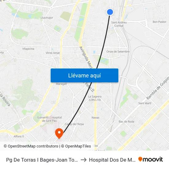 Pg De Torras I Bages-Joan Torras to Hospital Dos De Maig map
