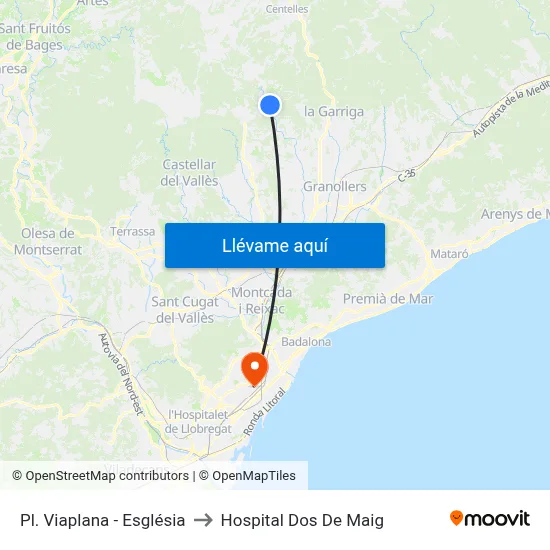 Pl. Viaplana - Església to Hospital Dos De Maig map