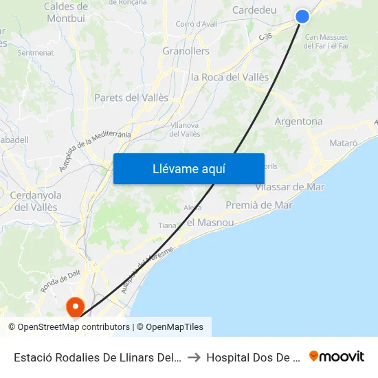 Estació Rodalies De Llinars Del Vallès to Hospital Dos De Maig map