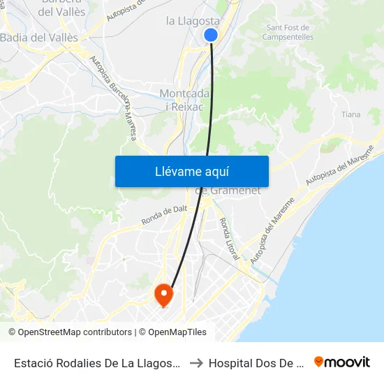 Estació Rodalies De La Llagosta (R2) to Hospital Dos De Maig map
