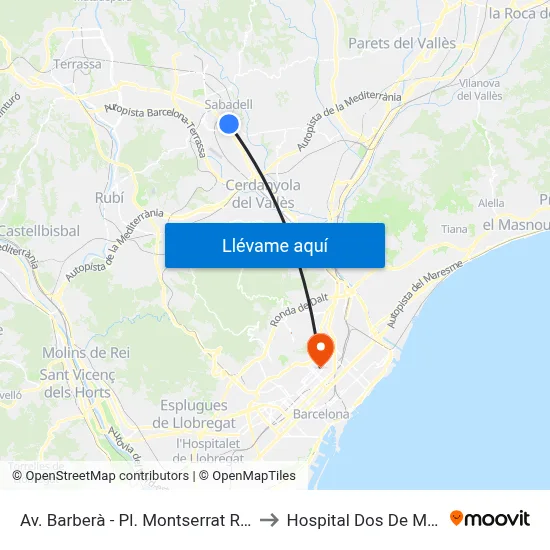 Av. Barberà - Pl. Montserrat Roig to Hospital Dos De Maig map