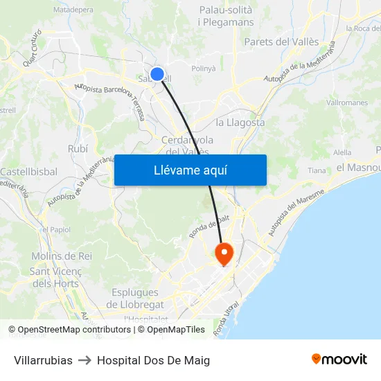 Villarrubias to Hospital Dos De Maig map