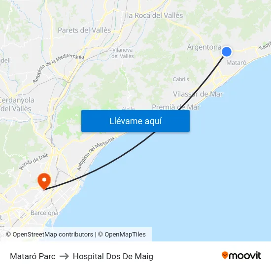 Mataró Parc to Hospital Dos De Maig map