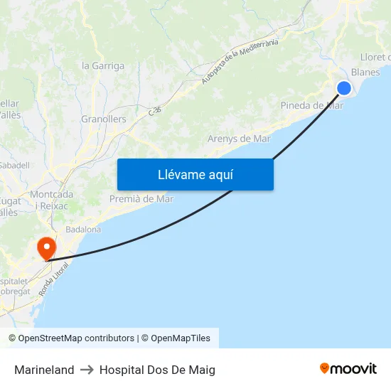 Marineland to Hospital Dos De Maig map