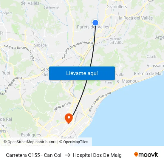 Carretera C155 - Can Coll to Hospital Dos De Maig map