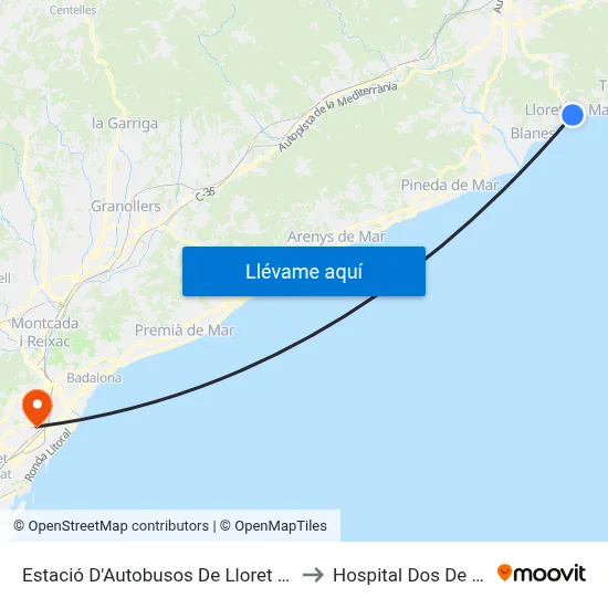 Estació D'Autobusos De Lloret De Mar to Hospital Dos De Maig map