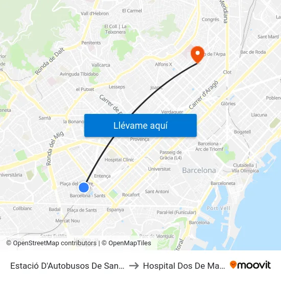 Estació D'Autobusos De Sants to Hospital Dos De Maig map