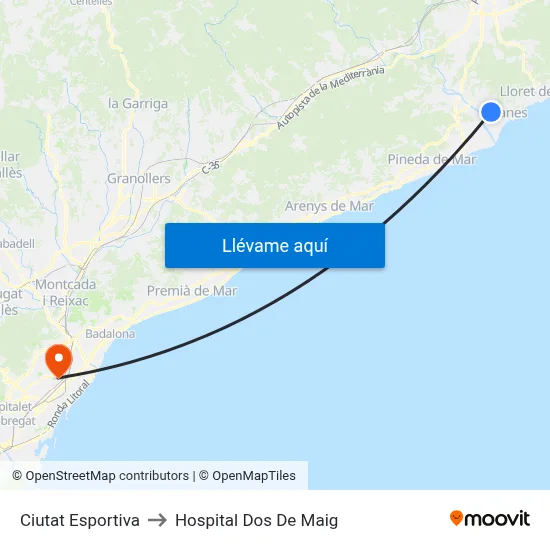 Ciutat Esportiva to Hospital Dos De Maig map